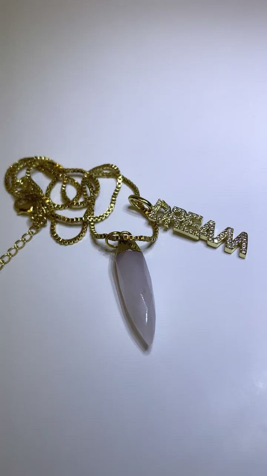 Quartz crystal spike and cubic zirconia Dream pendant 14k gold chain necklace