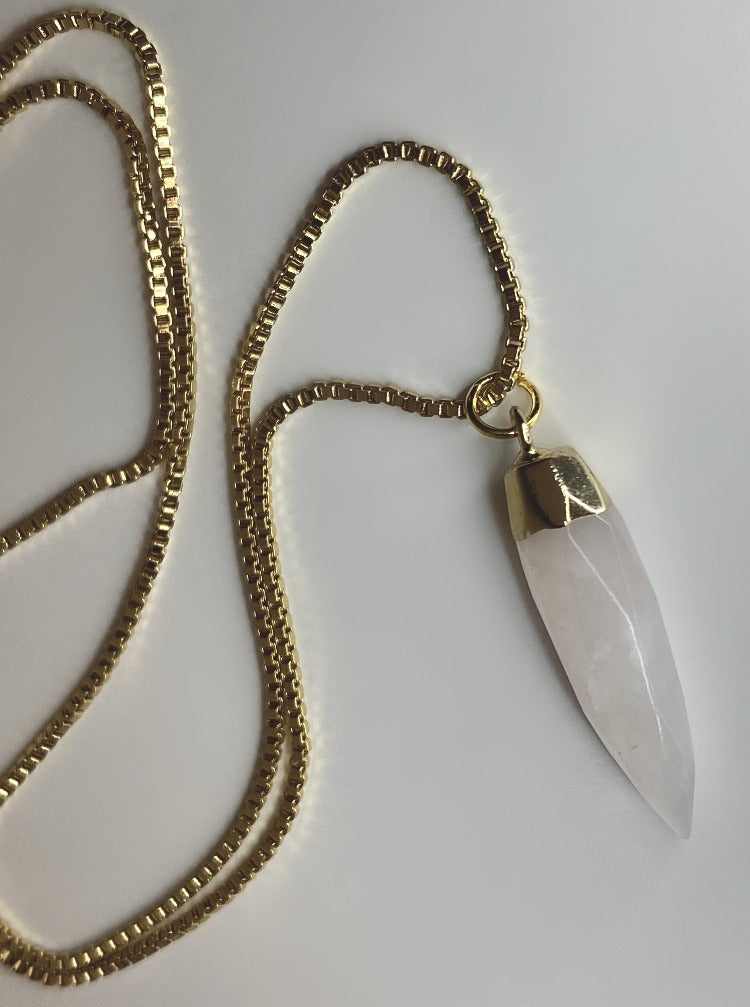 Rose quartz spike pendant 18k gold necklace