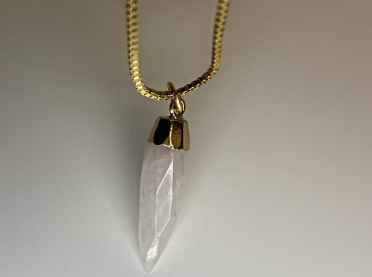 Rose quartz spike pendant 18k gold necklace