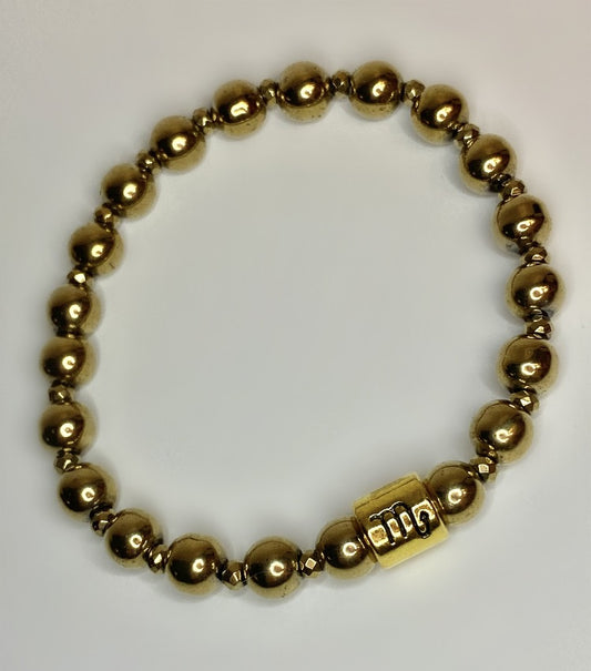 6mm 18K Gold plated  Hematite gemstone bracelet with zodiac accent bead